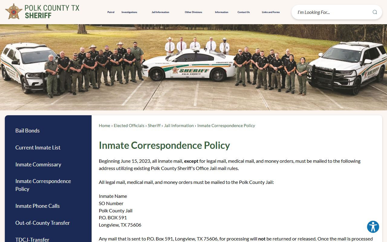 Polk County Jail scanned mail policy for inmate correspondence