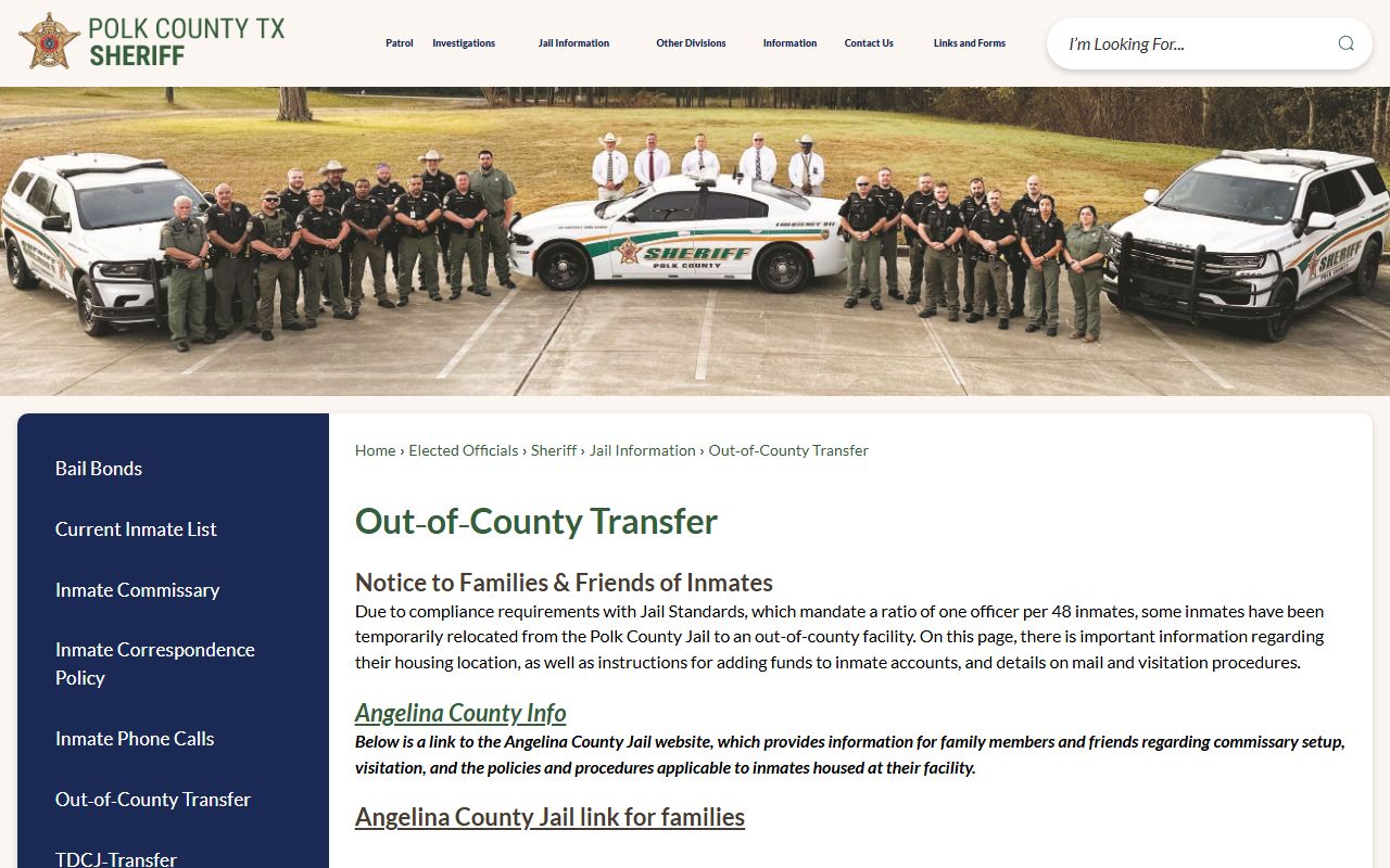 Polk County transfer instructions for LA Workforce DeQuincy inmate housing