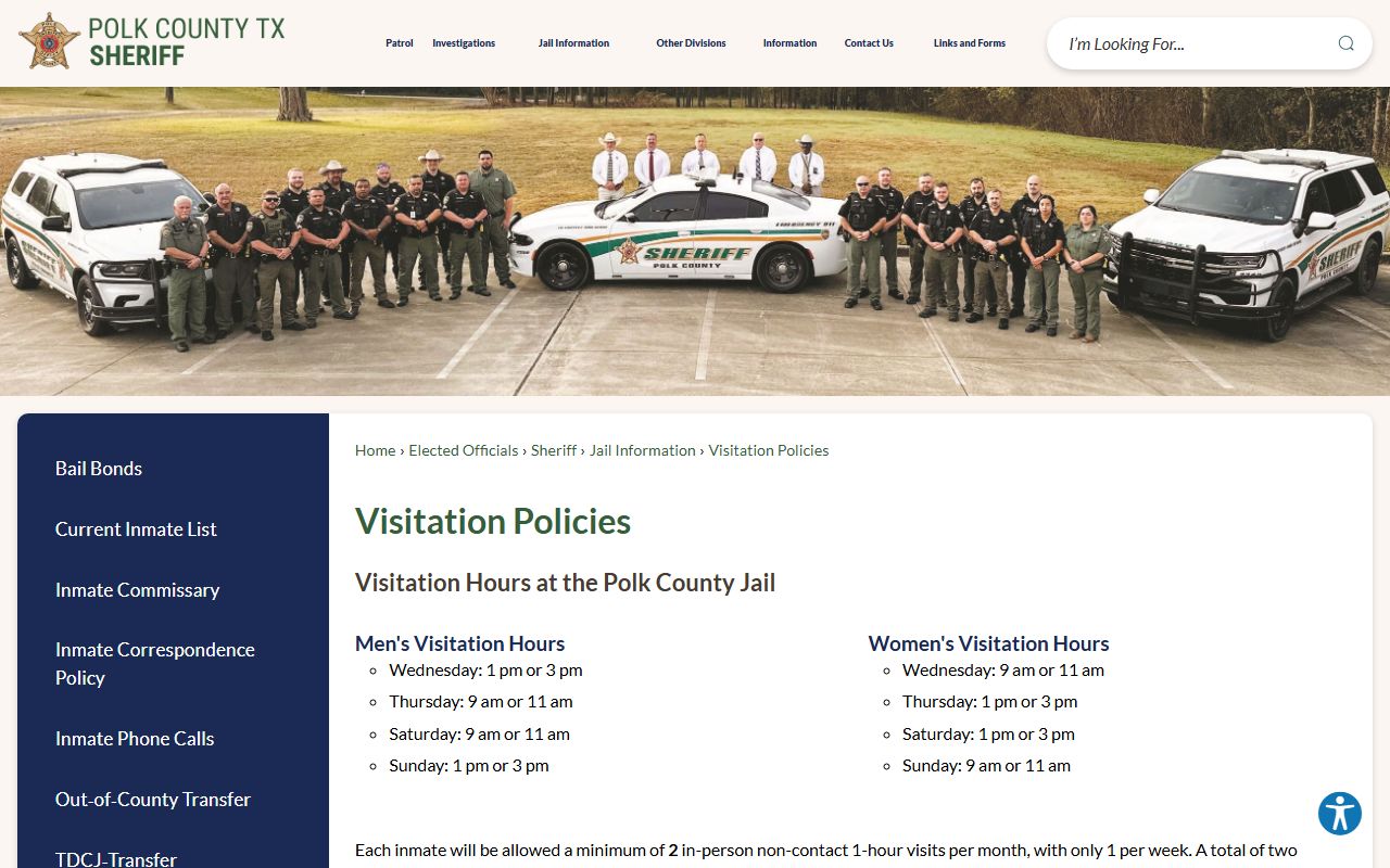 Polk County Jail visitation schedule and inmate visit rules